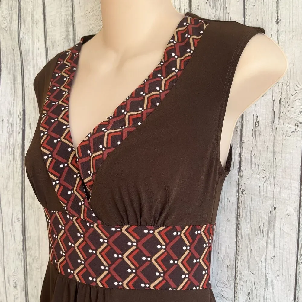 Vintage Candies Womens Y2K Babydoll Dress Size Small Preppy Brown Geometric